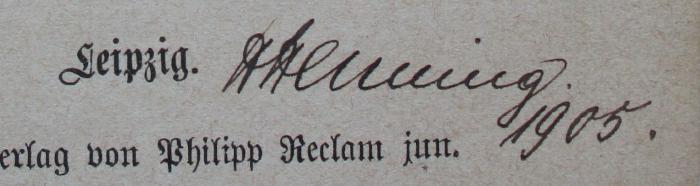 Die Edda : Götterlieder und Heldenlieder; Aus dem Altnordischen;- (Henning, Hermann), Von Hand: Autogramm, Datum, Name; 'Henning 1905.'. 