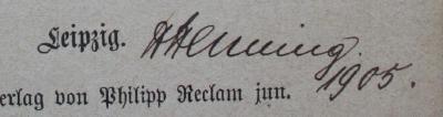 Die Edda : Götterlieder und Heldenlieder; Aus dem Altnordischen;- (Henning, Hermann), Von Hand: Autogramm, Datum, Name; 'Henning 1905.'. 