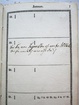  Taschenbuch für Das Geschäftsleben auf das Jahr 183...;- (Jagow, Friedrich Wilhelm August von), Von Hand: Name; 'Bei Fr. von Jagow  [...] von Fr. Wilhelm
Bei Fr. von '. 