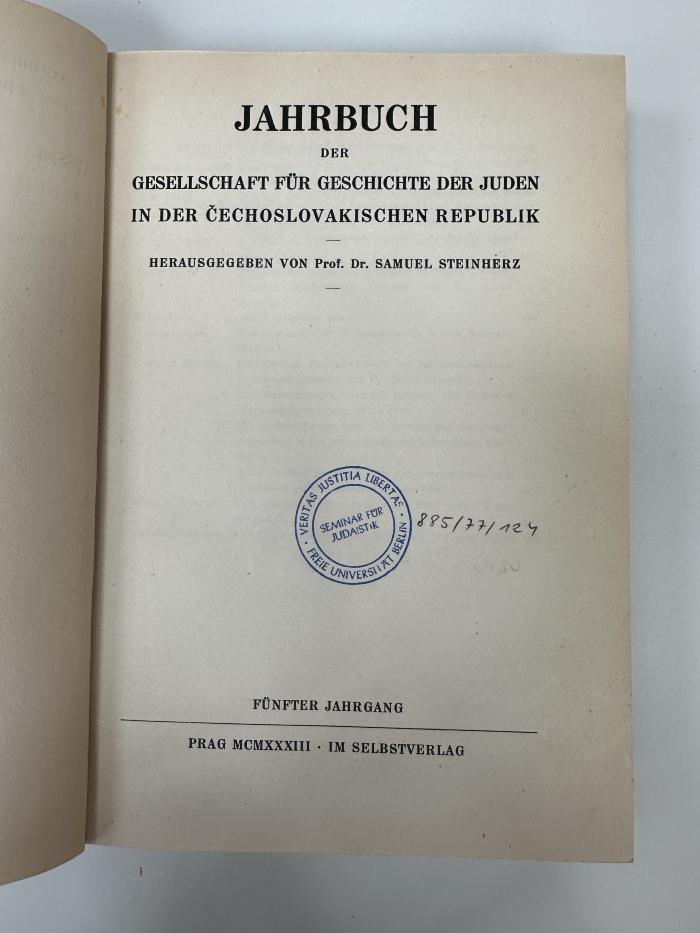 NA 9385 (5) : Jahrbuch der Gesellschaft für Geschichte der Juden in der Čechoslovakischen Republik.