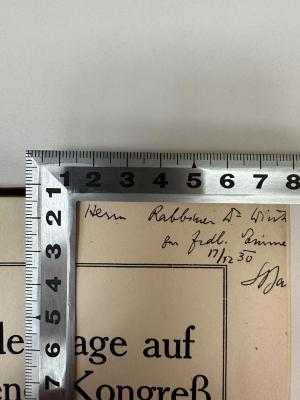 - (Baron, Salo;Winter, David Alexander), Von Hand: Widmung, Name, Datum; 'Herrn Rabbiner Dr. Wint[er]
zur frdl. Erinne[rung]
17/12 30 Dr. Sa[lo Baron]'. 