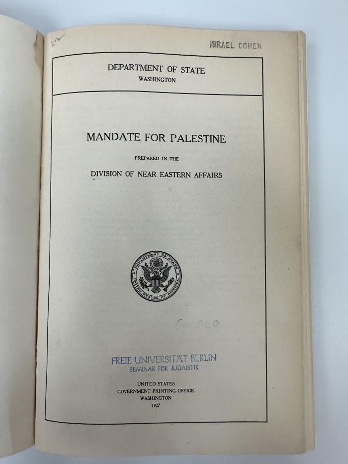 NQ 5750 D419 : Mandate for Palestine (1927)