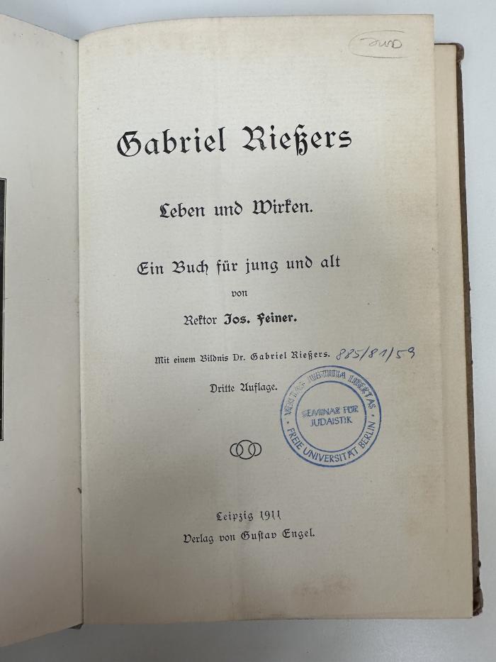 NP 2556 F299(3) : Gabriel Rießers Leben und Wirken : ein Buch für jung und alt (1911)