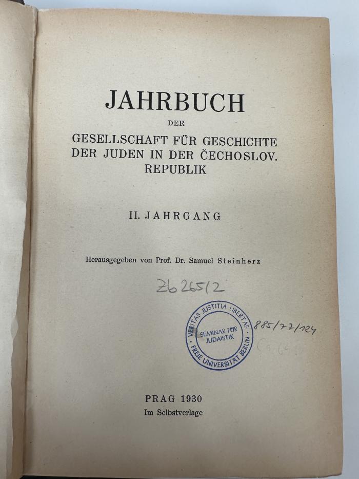 NA 9385 (2) : Jahrbuch der Gesellschaft für Geschichte der Juden in der Čechoslovakischen Republik.