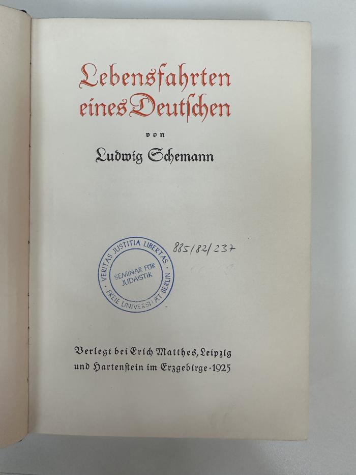 NQ 1810 S323 : Lebensfahrten eines Deutschen (1925)