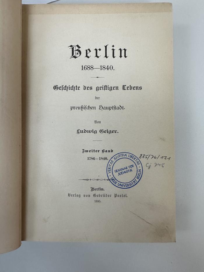 NR 6910 G312-2 : Berlin 1688 - 1840. 2, 1786 - 1840 (1895)