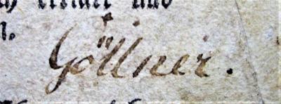  Les Aventures De Telemaque, Fils D'Ulysse, par feu Messire Francois de Salignac, de la Motte Fenelon, &c. &c. oder wunderbare Begebenheiten Telemachs: worinnen zum Nutzen der Jugend durch deutsche Anmerkungen schwere Wörter, Redensarten und Constructionen, Gallicismen, Antiquitäten, Mythologie, Historie und Geographie deutlich erklärt und erläutert werden. (1798);- (Göllner, [?]), Von Hand: Notiz, Name; 'Göllner.'. 