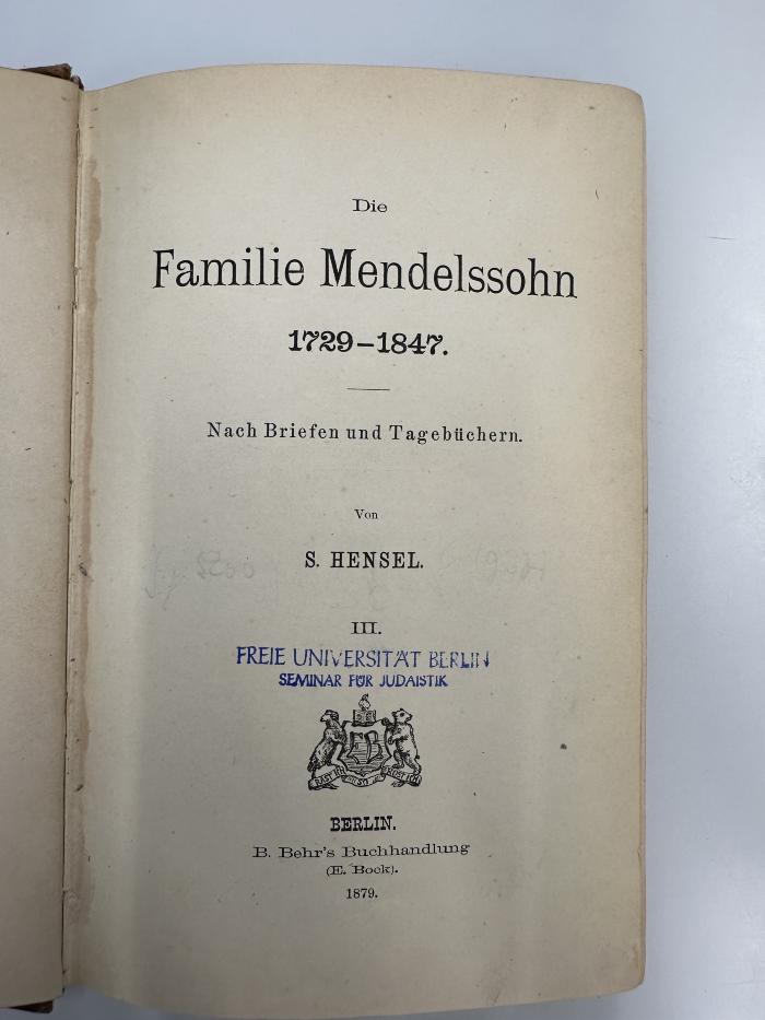 NY 9124 H526-3 : Die Familie Mendelssohn. 3 (1879)