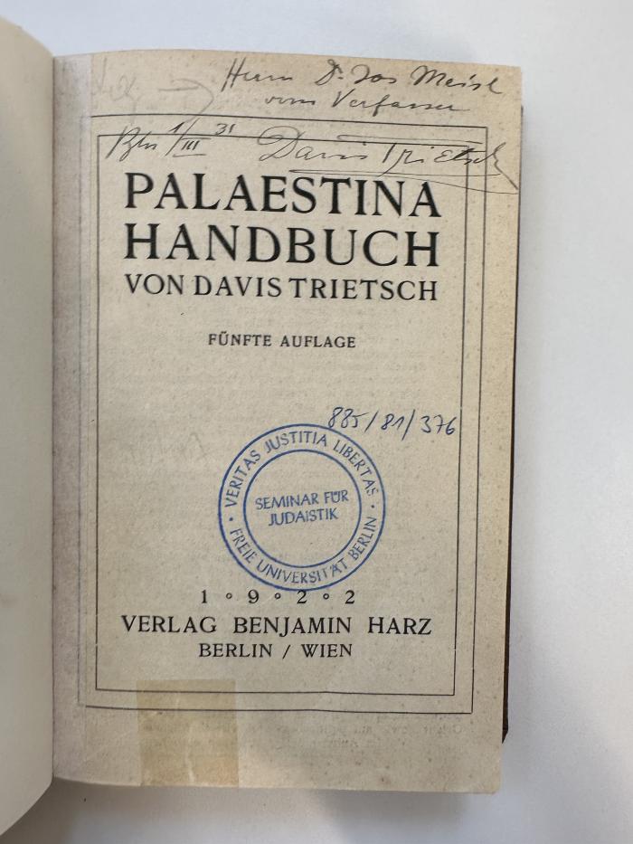 RR 19000 T827(5) : Palästina-Handbuch (1922)