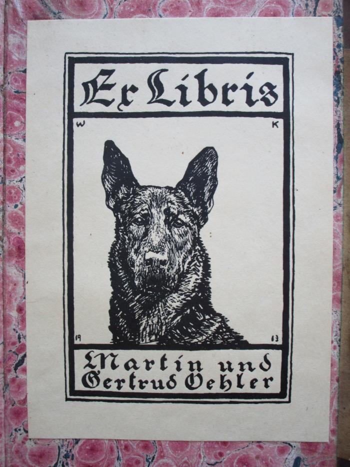  Skizzen von A. G. Meißner. Erste und Zweite Sammlung (1792);- (Oehler, Martin;Oehler, Gertrud), Etikett: Exlibris; 'Ex Libris
W  K
Martin und Gertrud Oehler
1913'. 