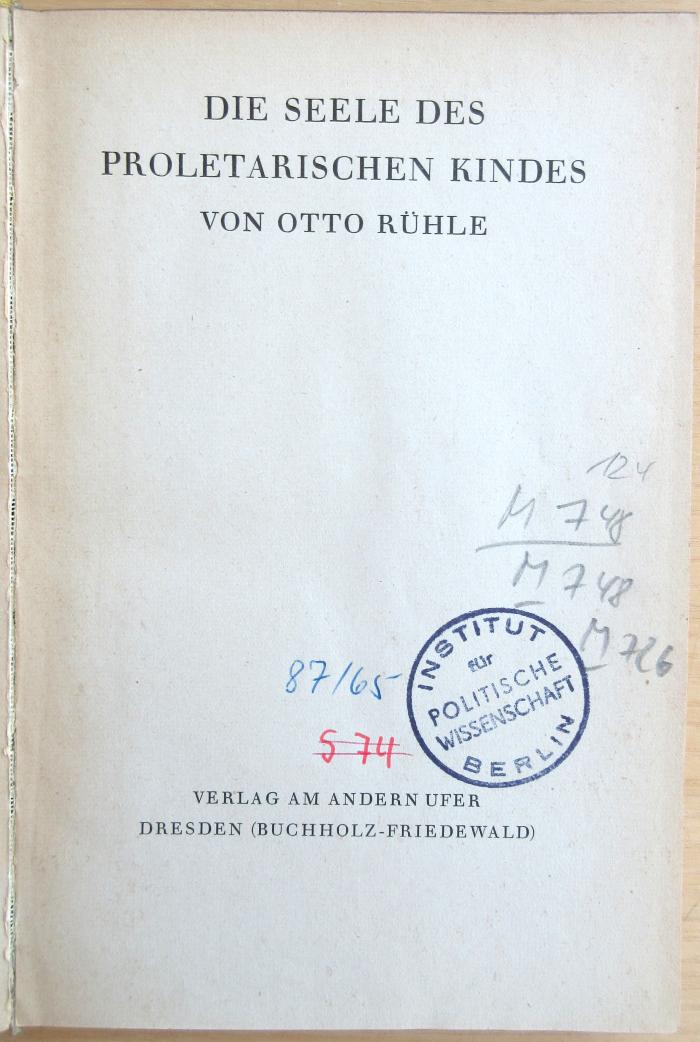 M 748 124 : Die Seele des proletarischen Kindes (1925) (1925)