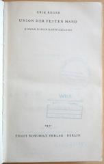 M 748 126 : Union der Festen Hand - Roman einer Entwicklung  (1931)