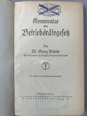 00/12813 : Kommentar zum Betriebsrätegesetz (1920)