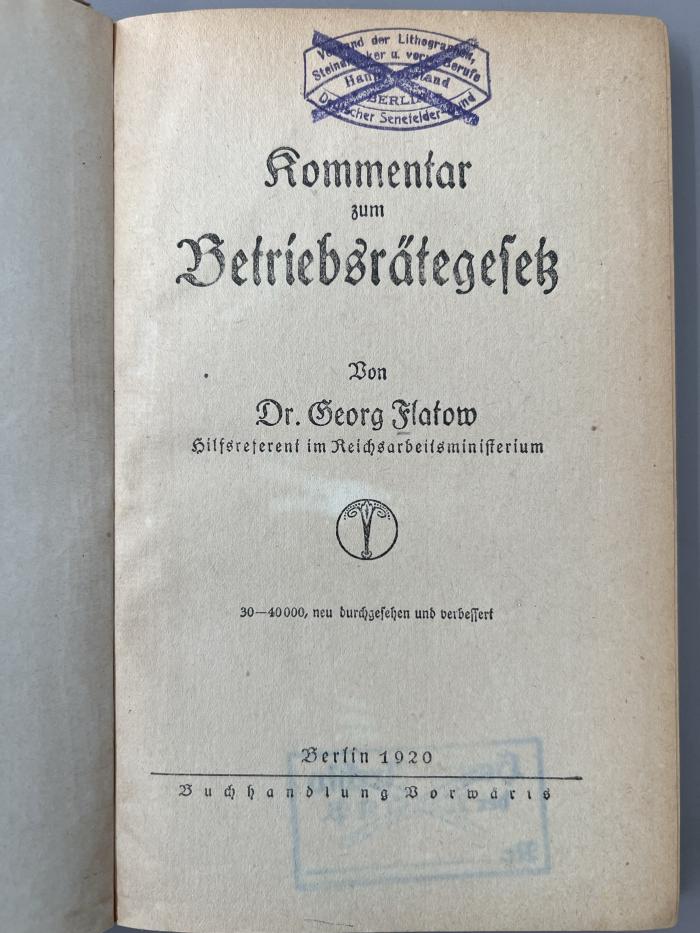 00/12813 : Kommentar zum Betriebsrätegesetz (1920)