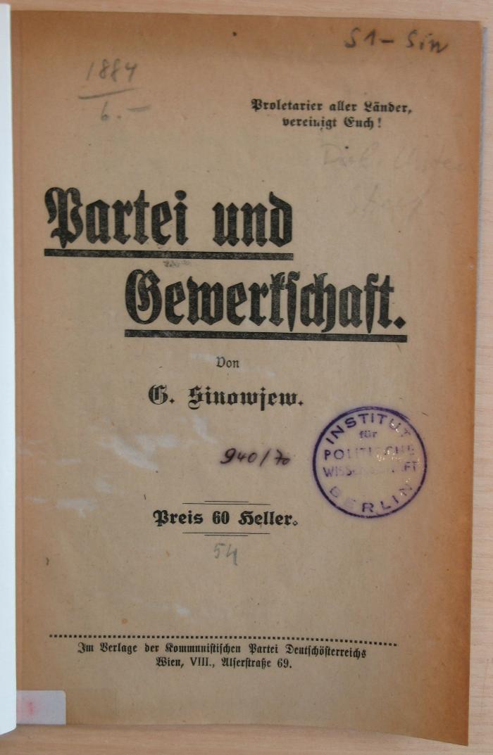 M 80 151 : Partei und Gewerkschaft. (1920)