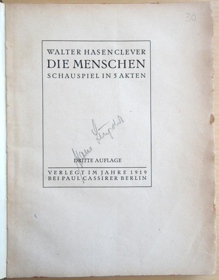 M 748c 120(3) : Die Menschen - Schauspiel in 5 Akten  (1919)