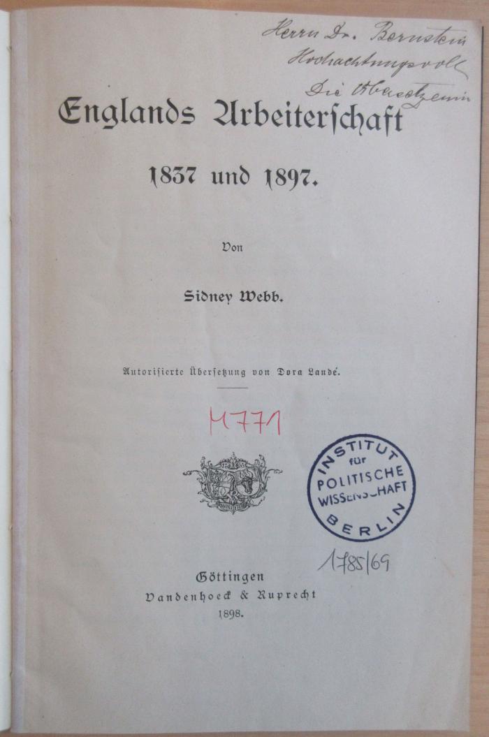 M 771 Web : Englands Arbeiterschaft 1837 und 1897.
 (1898)