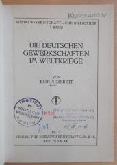 M 820 Umb:2 : Die deutschen Gewerkschaften im Weltkriege
 (1917)