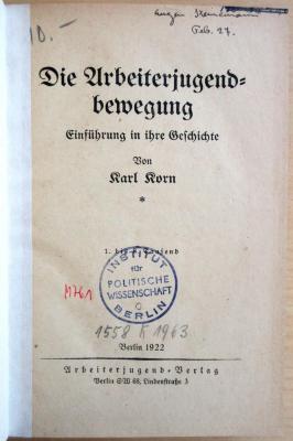 M 761 Kor : Die Arbeiterjugendbewegung - Einführung in ihre Geschichte (1922)