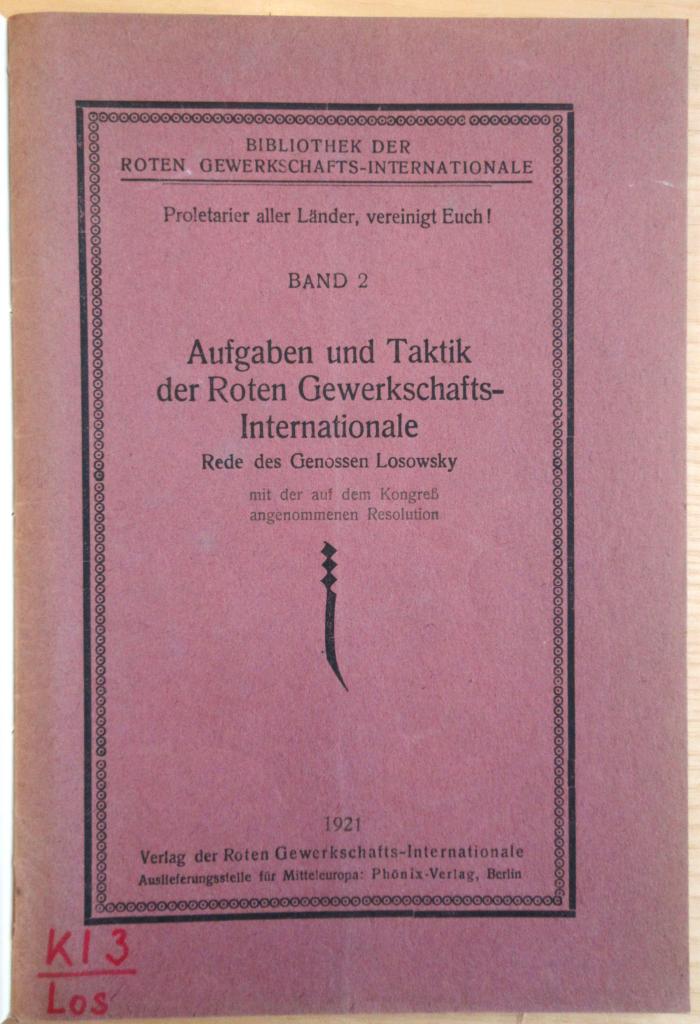 M 92 155 : Aufgaben und Taktik der Roten Gewerkschafts-Internationale (1921)