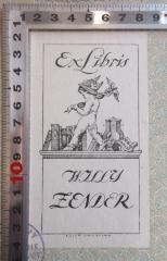 - (Zender, Willy), Etikett: Exlibris; 'ExLibris
WILLY
ZENDER'.  (Prototyp)