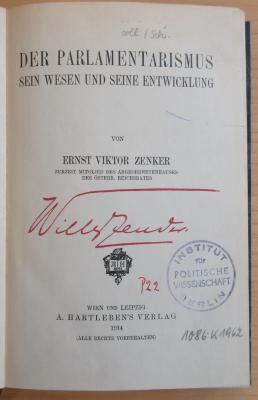 P 22 Zen : Der parlamentarismus - Sein Wesen und seine Entwicklung (1914)