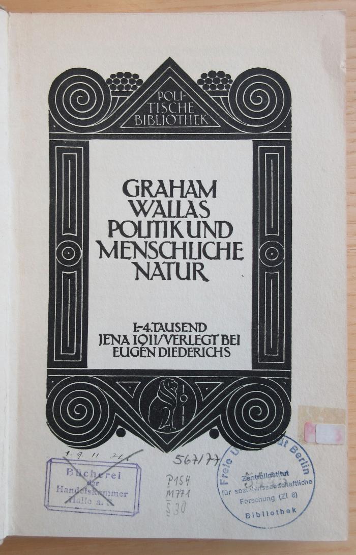 P 154 Wal : Politik und menschliche Natur  (1911)