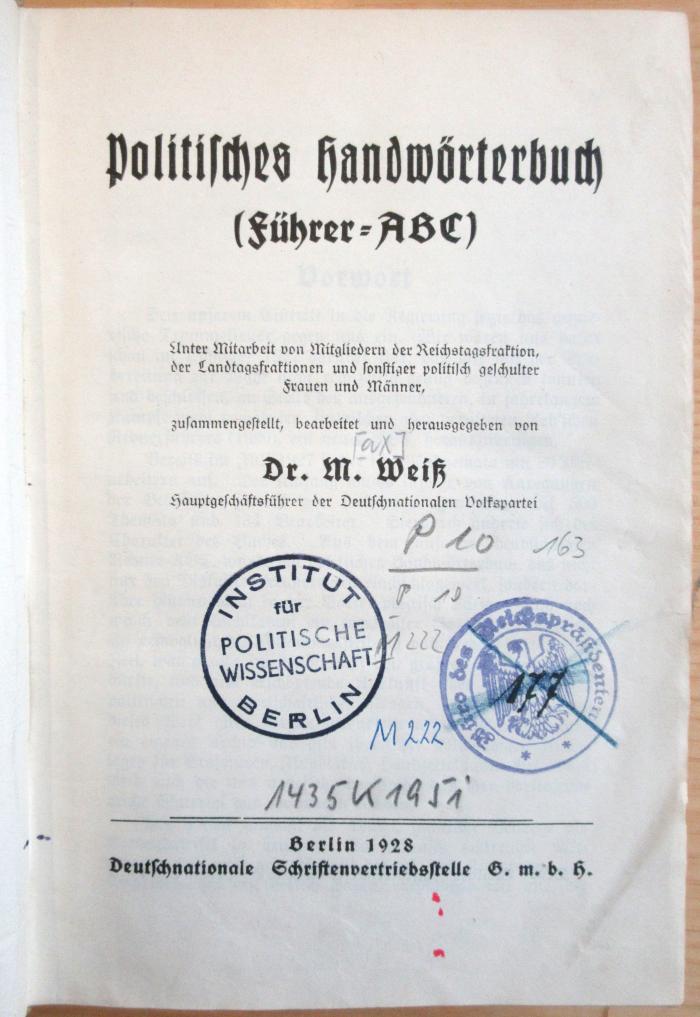 P 10 163 : Politisches Handwörterbuch (Führer-ABC) (1928)