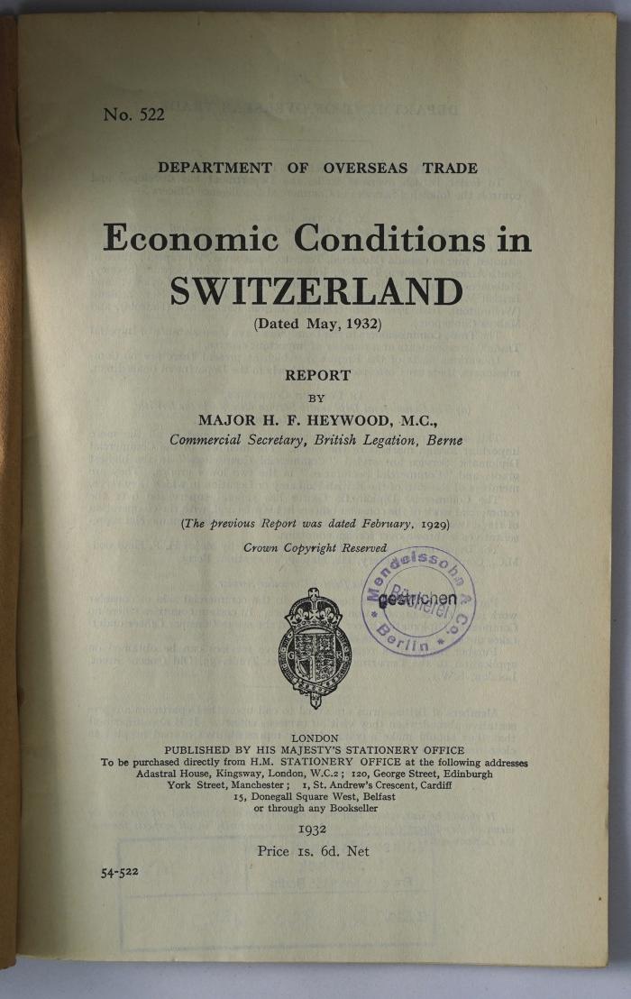 Ibm 793 : Economic conditions in Switzerland (1932)