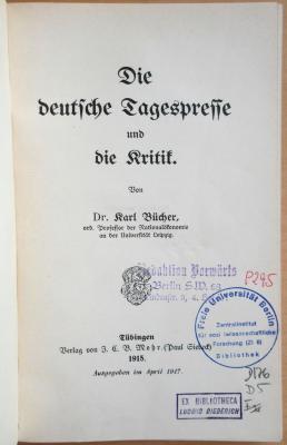 P 295 Buech : Die deutsche Tagespresse und die Kritik. (1915)