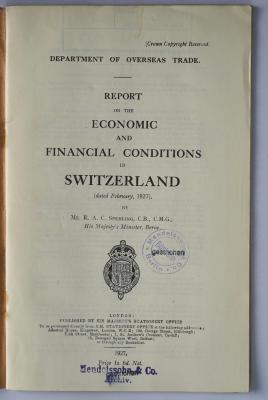 Ibm 793 : Report on the economic and financial situation in Switzerland (1927)