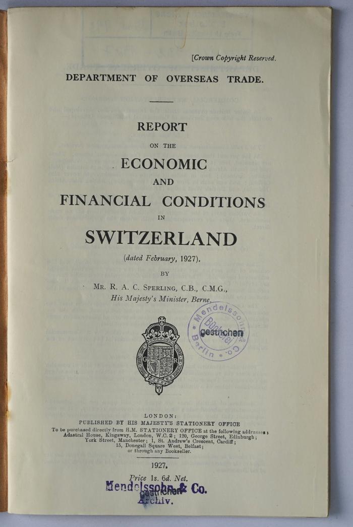 Ibm 793 : Report on the economic and financial situation in Switzerland (1927)