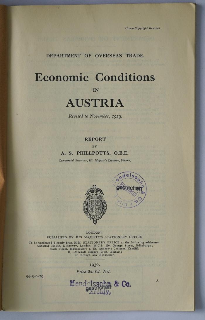 Ibm 794 : Economic conditions in Austria (1930)