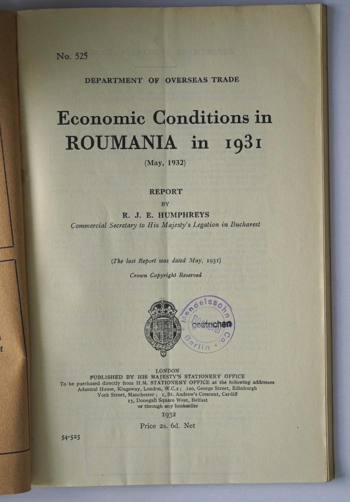 Ibi 678 : Economic conditions in Roumania in 1931 (1932)