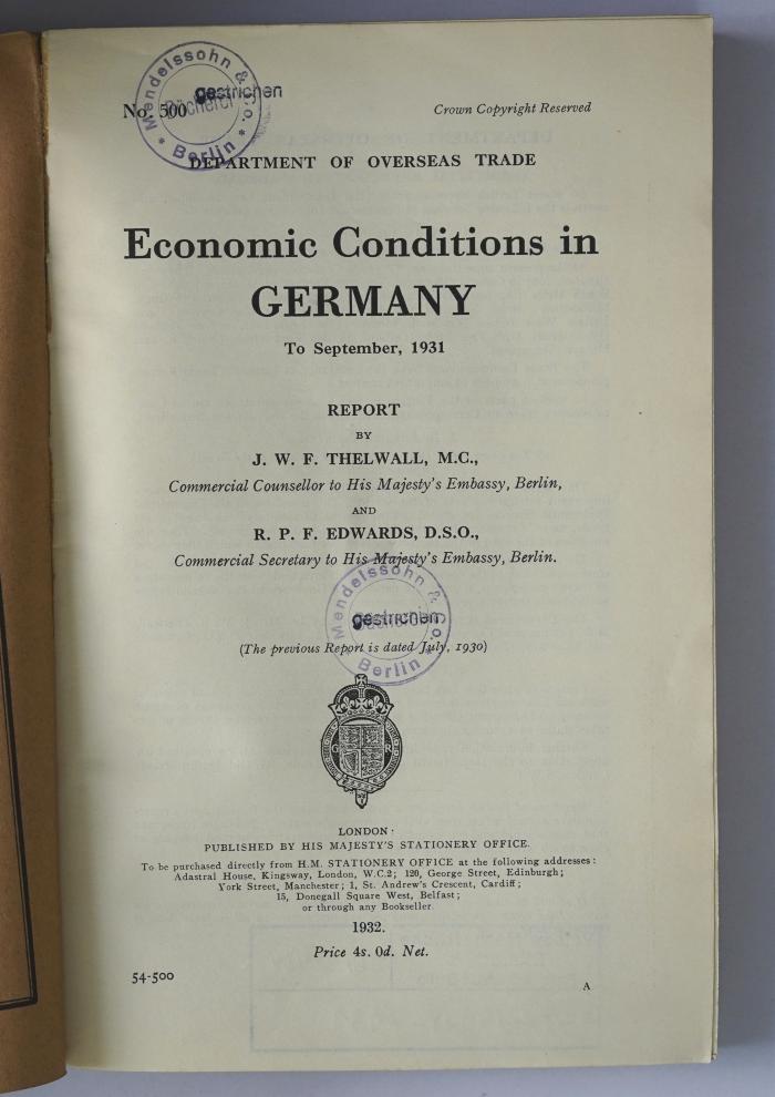 Ibc 2464 : Economic conditions in Germany (1932; 1932; 1936)