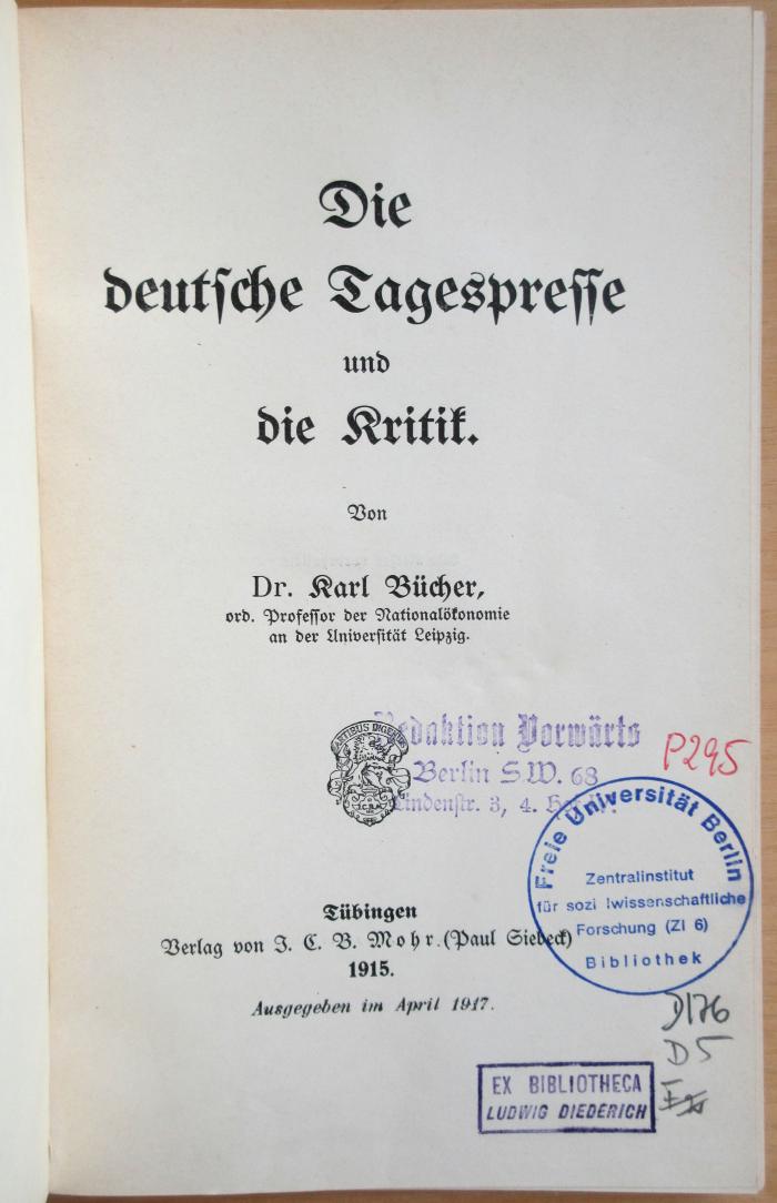 P 295 Buech : Die deutsche Tagespresse und die Kritik. (1915)