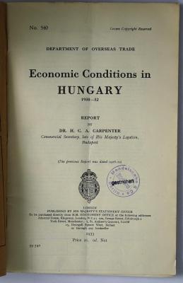 Ibi 681 : Economic conditions in Hungary (1930-32) (1933)