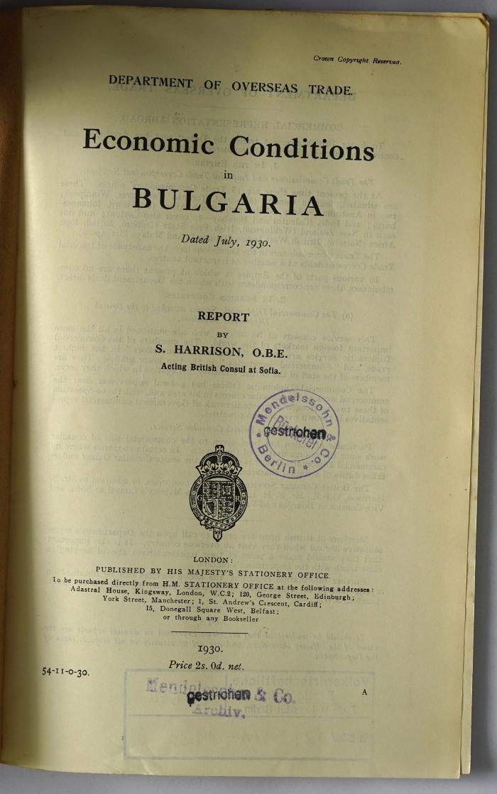 Ibi 680 : Economic conditions in Bulgaria (1930)