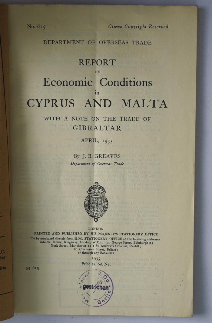 Ibi 683 : Report on economic conditions in Cyprus and Malta (1935)