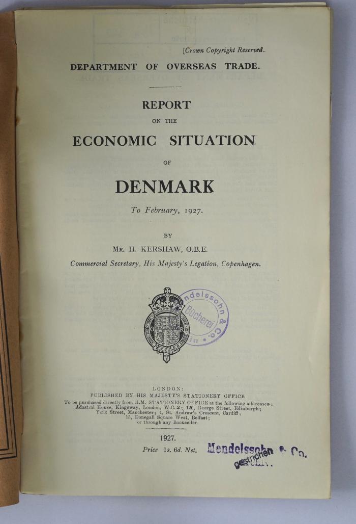 Ibn 362 : Report on the economic situation of Denmark (1927)