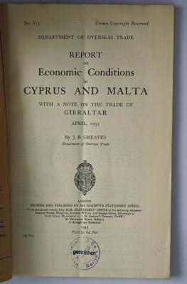 Ibi 683 : Report on economic conditions in Cyprus and Malta (1935)