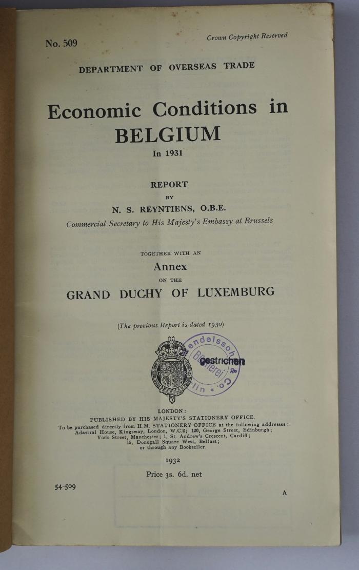 Ibk 152 : Economic conditions in Belgium (1932; 1933)
