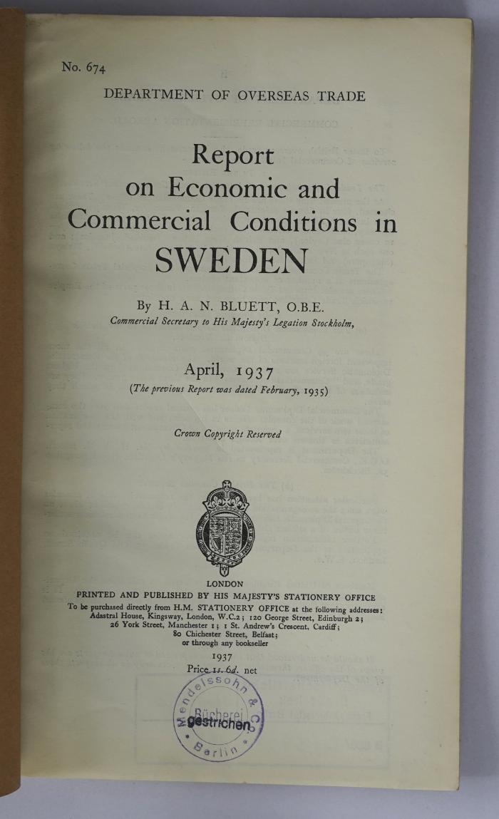Ibn 360 : Report on economic and Commercial Conditions in Sweden (1937)