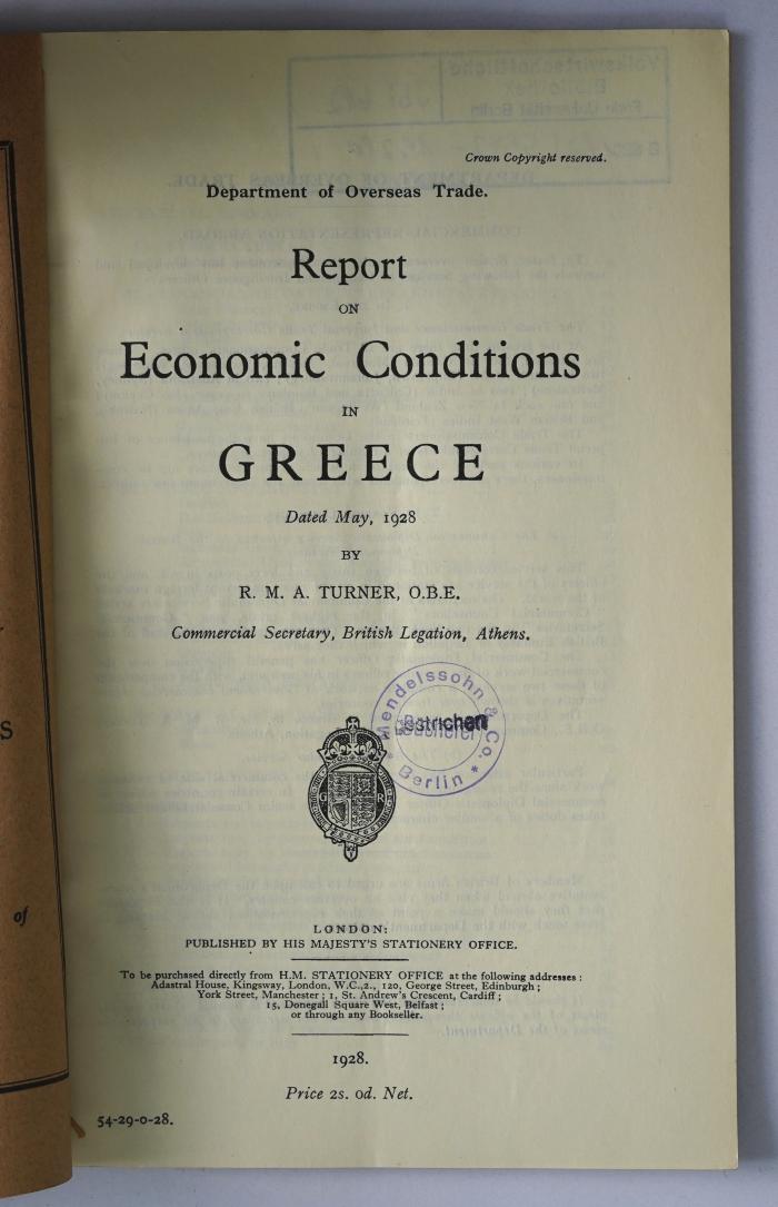 Ibi 682 : Report on economic conditions in Greece (1928)