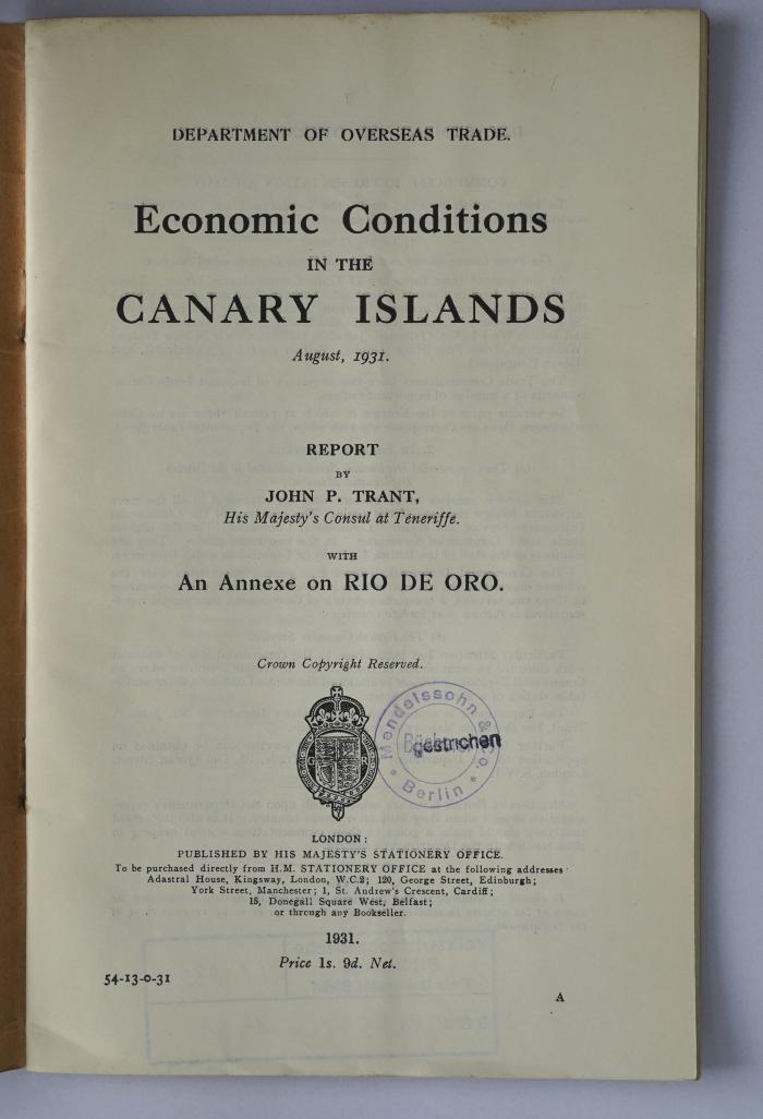 Ibl 232 : Economic conditions in the Canary Islands (1931)