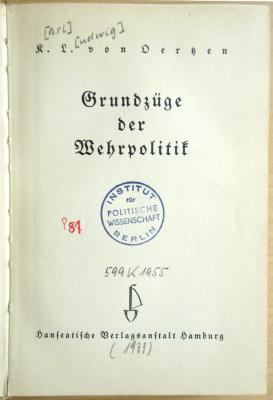 P 81 Oer : Grundzüge der Wehrpolitik (1933)