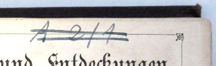 - (NSDAP-Gauarchiv und -museum Südhannover Braunschweig, Freimaurer-Bibliothek[?]), Von Hand: Signatur; 'A 2/1'. 