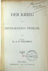 P 812 Stei : Der Krieg als sociologisches Problem  (1899)