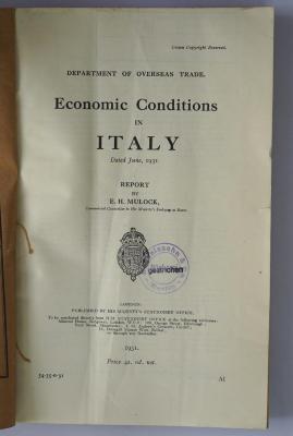Ibl 230 : Economic conditions in Italy (1931; 1932)