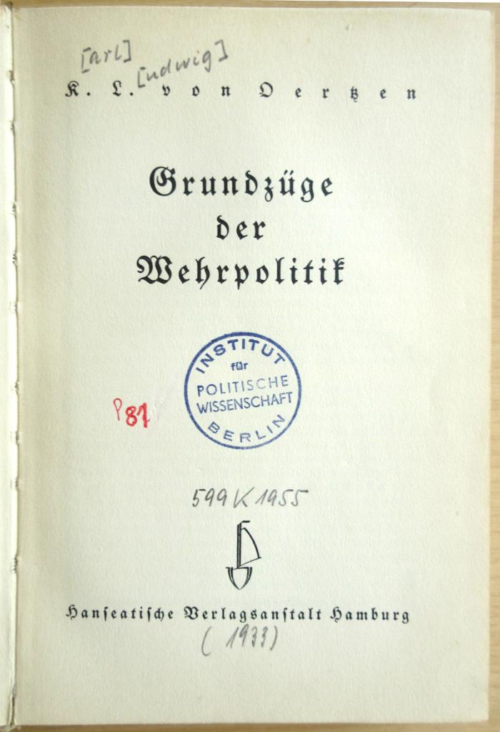 P 81 Oer : Grundzüge der Wehrpolitik (1933)